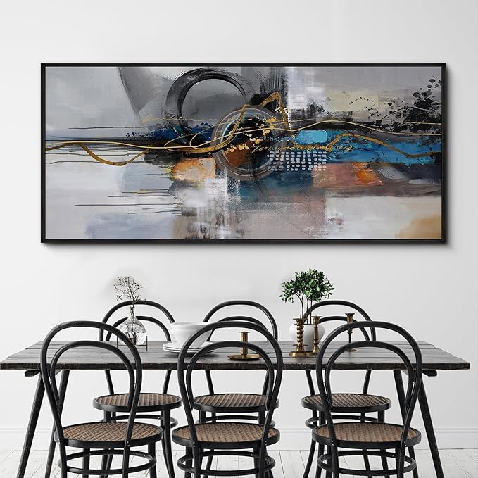 XLSJERST Oversized Wall Art for Living Room Abstract Wall Decor - City Abstract Pictures Extra Large Canvas Artwork for Bedroom Office Blue and Grey Wall Art