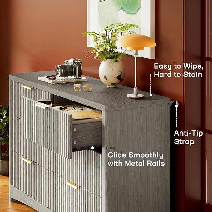 Marsail 6 Drawer Wooden Dresser with Smooth-Glide Drawers, Modern Storage Solution for Bedrooms, Living Rooms, and Hallways, Featuring Large Capacity and an Elegant Natural Wood Finish, Light Grey