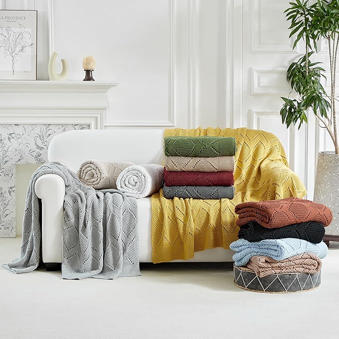 Longhui bedding Chunky Cotton Knit Throw Blanket for Couch, Sofa, Bed, or Chair, Decorative Breathable Fall Cable Knit Blanket 60 x 80 Inches, Light Blue