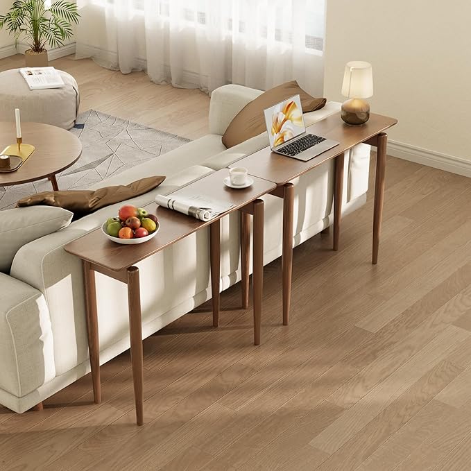 Wood Console Table Walnut Entryway Table, Thin Console Table, Sofa Tables for Living Room (39.4'')