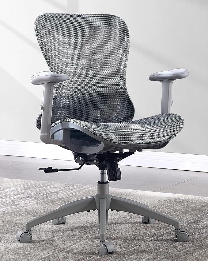 Ergonomic Office Desk Chair, Comfortable Computer Gaming Chair, Breathable Mesh Back & Seat, Adjustable Armrest, Lumbar Support, Butterfly Design for Home Office (Gray)