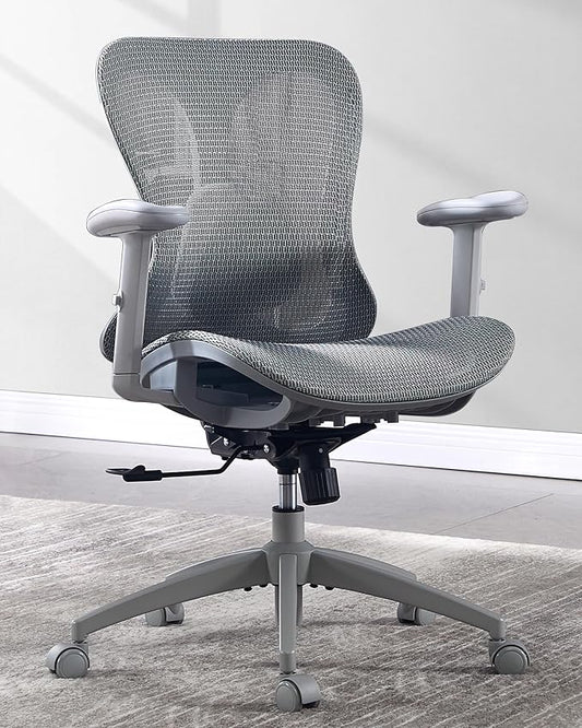 Ergonomic Office Desk Chair, Comfortable Computer Gaming Chair, Breathable Mesh Back & Seat, Adjustable Armrest, Lumbar Support, Butterfly Design for Home Office (Gray)