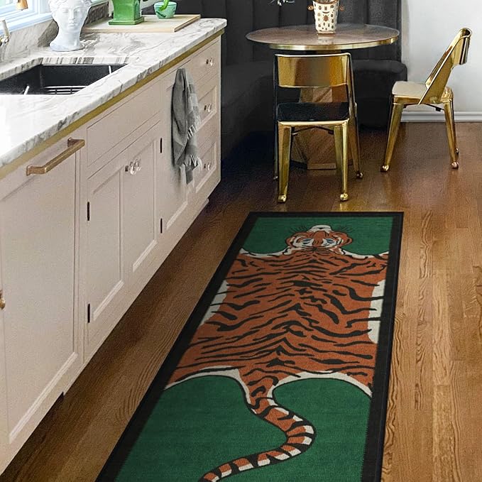 RUGGABLE x Jonathan Adler Machine Washable Modern Runner Rug – Tiger Emerald 2.5x10, Stain-Resistant, Non-Slip – Washable Rug for Hallway, Entryway, Living Room & Kitchen–with Standard Pad