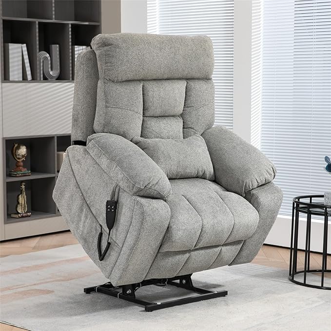 Large Power Lift Recliner Chair with Massage and Heat for Elderly, 26in Extra Wide Recliner Chair with Cup Holder Support Big and Tall People, 400lbs Capacity Adults, Light Grey