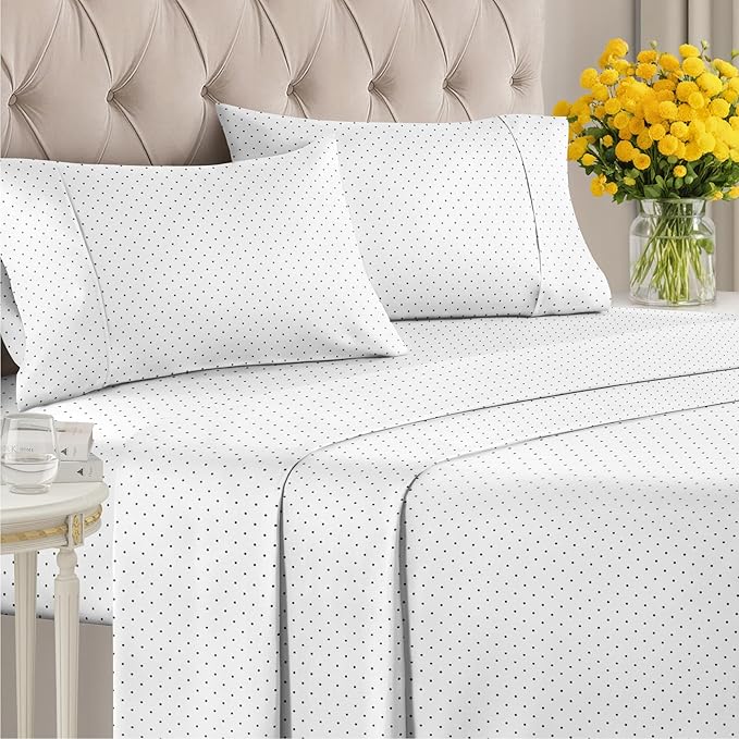 Blue Polka Dots Bed Sheet Set – 1 Flat & 1 Fitted Sheet & 2 Pillowcases w/ Deep Pockets – Polka Dot Bedding - Wrinkle & Fade Resistant - Soft, Breathable & Cooling - Comfy, Luxury Bed Set - Full Size