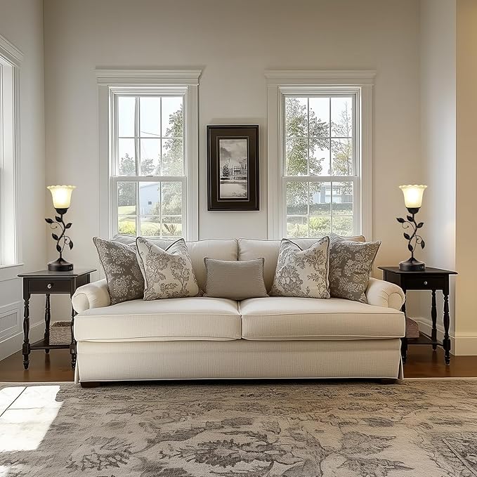 RORIANO Set of 2 Touch Bedside Vintage Lamps with 2 USB Ports, 3-Way Dimmable Flower Lamps, White Glass Shade Rustic Leaf Lamp for Bedroom Side Table, LED Bulb Included