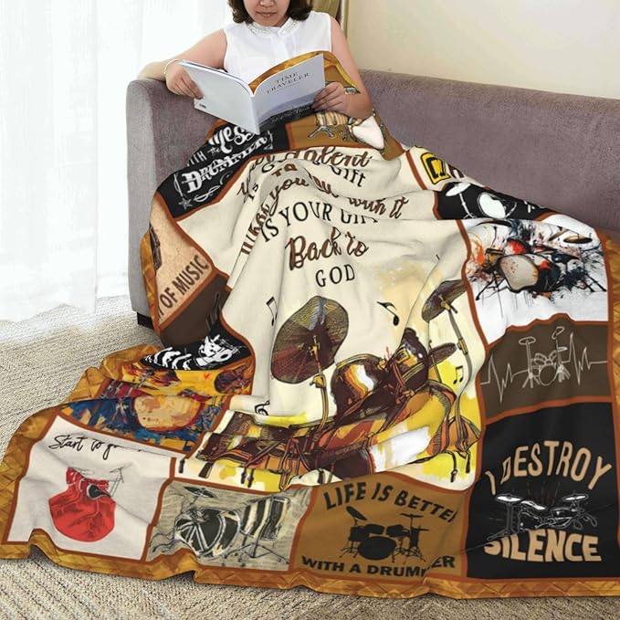 Drum Set Blanket Rock Music Throw Blanket Soft Fleece Flannel Bedding Musical Instrument Gifts for Men Drummer Boys Women Girls Lovers Adults Stuff Plush for Couch Sofa Bed Room Decor 40"X50"