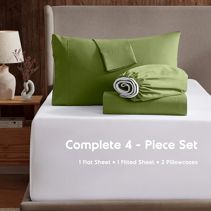 Nestl Full Sheet Set - Luxury 1800 Ultra-Soft Microfiber Full Bed Sheets - Double Brushed - Deep Pockets - Easy Fit - 4 Piece Set - Bedding Sheets & Pillowcases (Full, Calla Green)