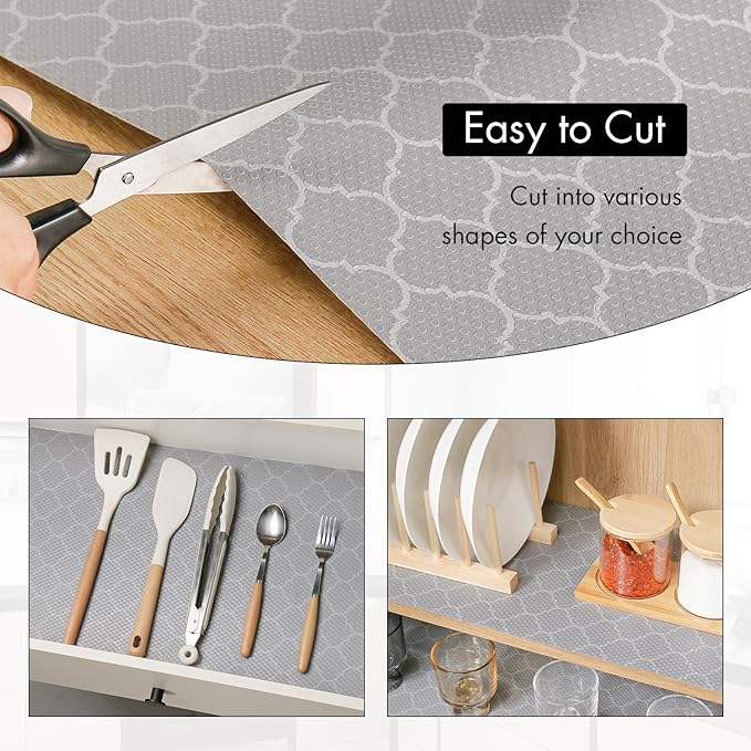 Cooyes Shelf Liner for Kitchen Cabinets – Non-Adhesive Waterproof Drawer Liner – Durable EVA Material Easy-to-Cut Shelf Paper for Refrigerator, Cupboard, Dresser with Modern Pattern