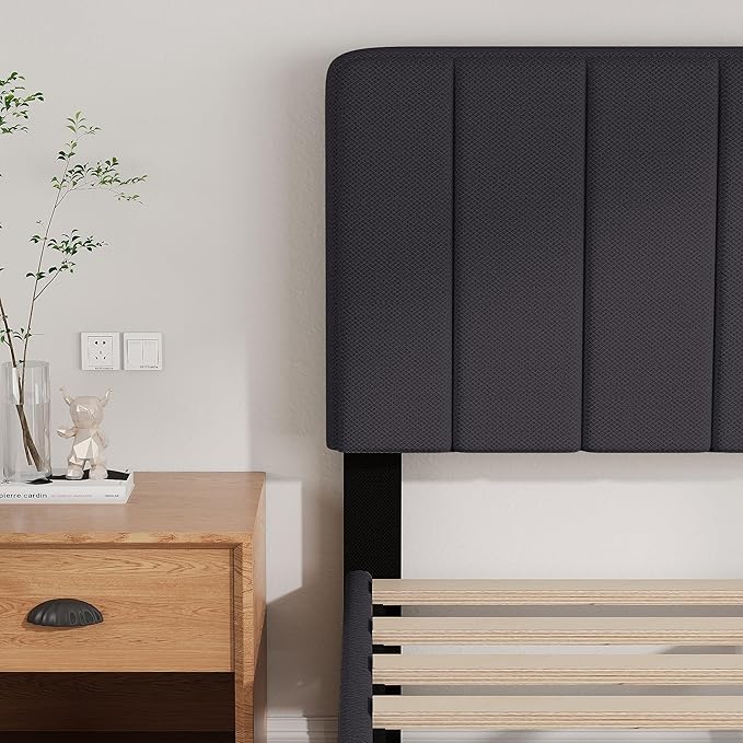 Full Size Bed Frame with Headboard,Fabric Upholstered Platform Bed Frame with Wooden Slats Support,No Box Spring Needed/Non-Slip Without Noise/Easy Assembly, Darkgrey