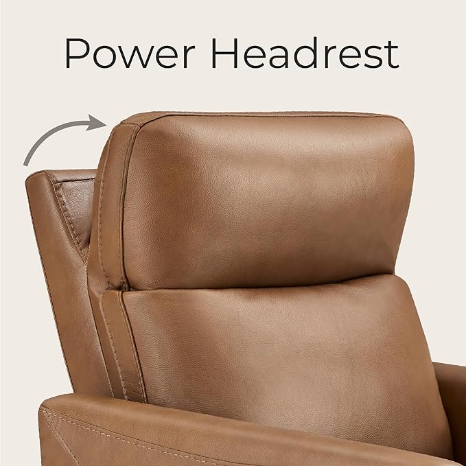 CHITA Genuine Leather Power Recliner Chair for Adults, Electric Wall Hugger Recliner for Small Spaces, Modern Living Room and RV Recliner Chair with Adjustable Power Headrest & Charging Ports, Brown