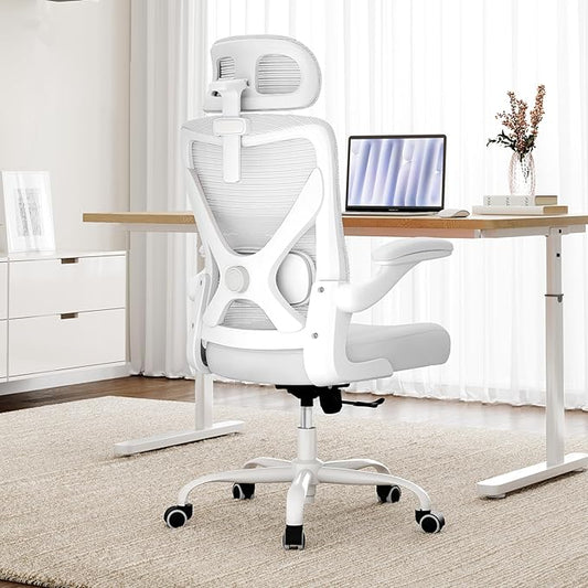 White Ergonomic Office Chair: Mesh Desk Chair Comfy with Adjustable Lumbar Support 400lbs High Back Computer Gaming Chair - Big and Tall Office Chairs with Extra Wide Seat-Adults Home Office
