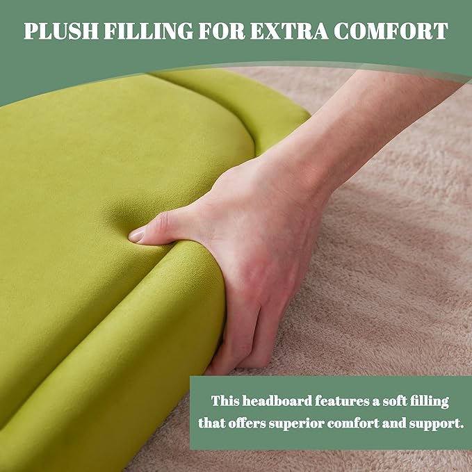 Velvet Fabric Headboard Queen, Upholstered Headboard Queen Size Only, Dorm Bed Headboards from 41” to 49” Height, Sturdy and Durable Solid Wood Bed Head Board, Green