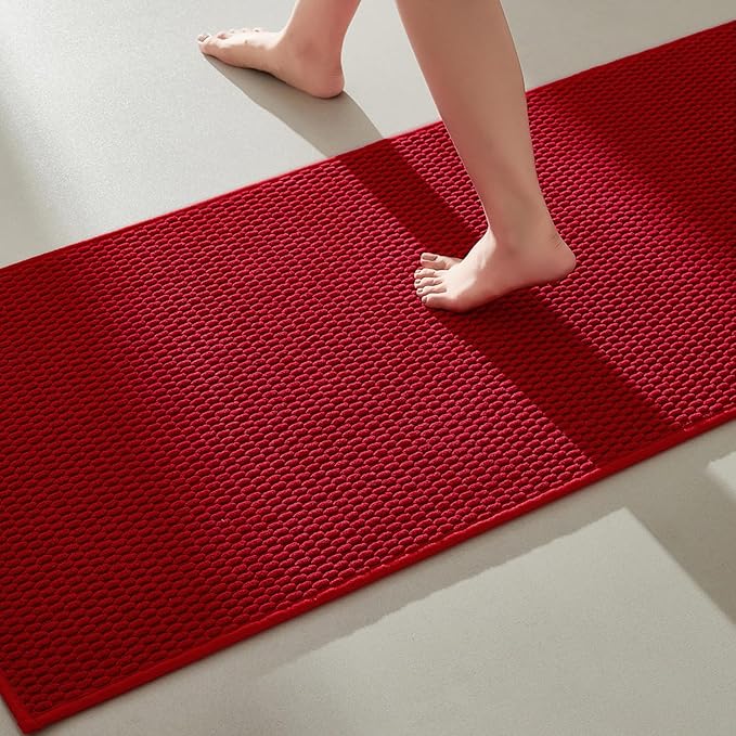 Bathroom Runner Rugs, Long Bath Mat Runner Washable Thin Quick Dry Low Pile Bathroom Runner Rugs Non Slip, Red 24"x70"