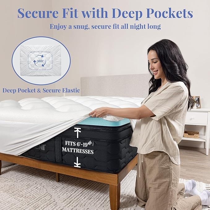 OhGeni Cooling 4 inch Dual Layer Full Mattress Topper, 2 inch Gel Memory Foam, 2 inch Down Alternative Pillow Top Pad, Mattresses Cover for Bed, Medium Support, Fits 6”-19” Deep Pocket