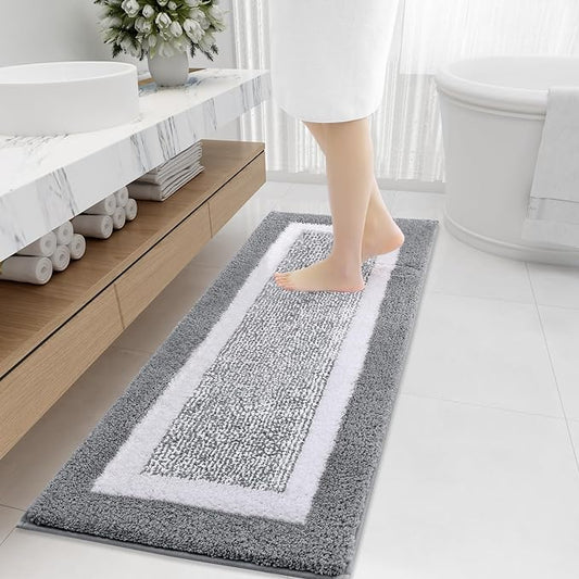 OLANLY Bathroom Rugs 47x20, Extra Soft and Absorbent Microfiber Bath Mat, Non-Slip, Machine Washable, Quick Dry Shaggy Bath Carpet, Suitable for Bathroom Floor, Tub, Shower (Runner, Grey)