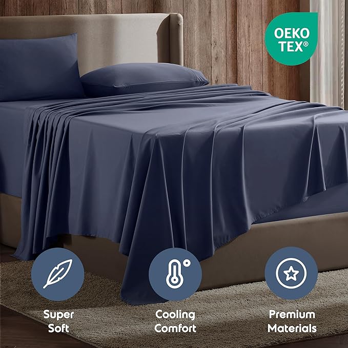 Nestl Full Sheet Set - Luxury 1800 Ultra-Soft Microfiber Full Bed Sheets - Double Brushed - Deep Pockets - Easy Fit - 4 Piece Set - Bedding Sheets & Pillowcases (Full, Navy Blue)