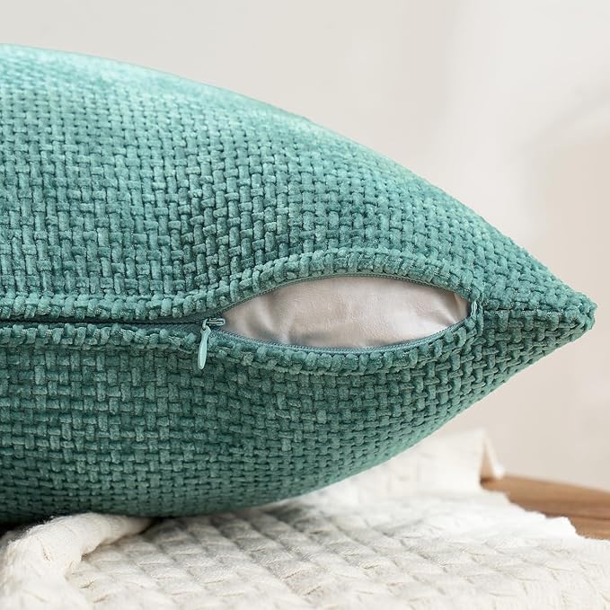 MIULEE Pack of 4 Couch Throw Pillow Covers 20x20 Inch Neutral Orange/Teal Soft Decorative Chenille Pillow Covers Farmhouse Accent Cushion Covers for Boho Home Decor Spring Sofa Bedroom Living Room