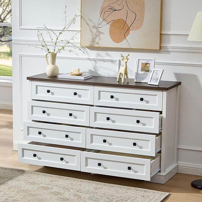 LIDYUK 8 Drawer White Dresser for Bedroom Farmhouse Dresser Chest of Drawers, 55" Wide Clothes Organizer Wood Chest of Drawers for Bedroom, Living Room