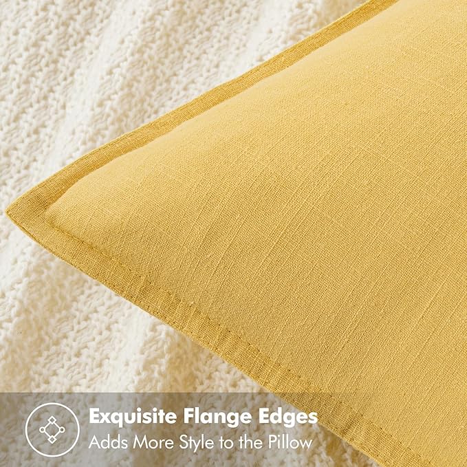 MIULEE Decorative Linen Euro Sham Pillow Covers 24x24 Yellow Boho Farmhouse Neutral Couch Throw Pillows for Bed Pack of 2 Accent Modern Pillowcase Summer Sofa Livingroom Home Decor