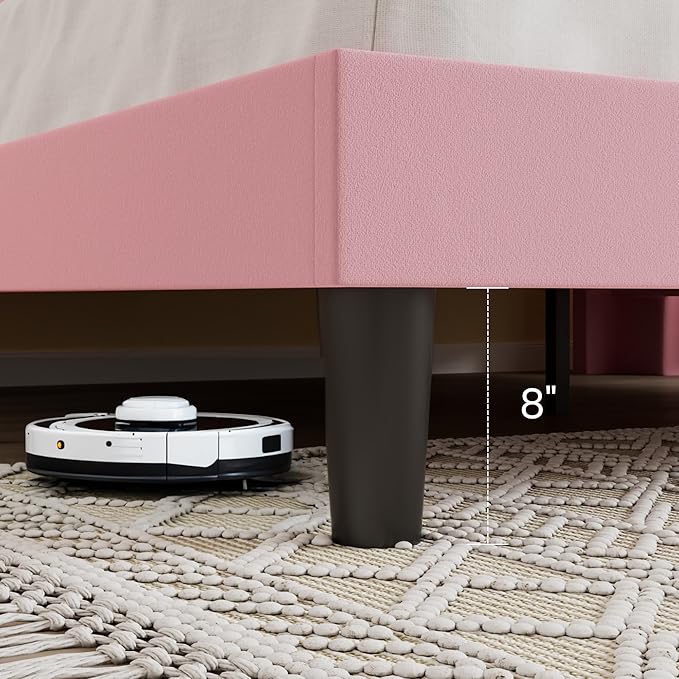 SHA CERLIN Full Size Velvet Upholstered Platform Bed Frame with Vertical Channel Tufted Wingback Headboard, Wooden Slats Support, Easy Assembly, Under Bed Storage, No Box Spring Required, Pink