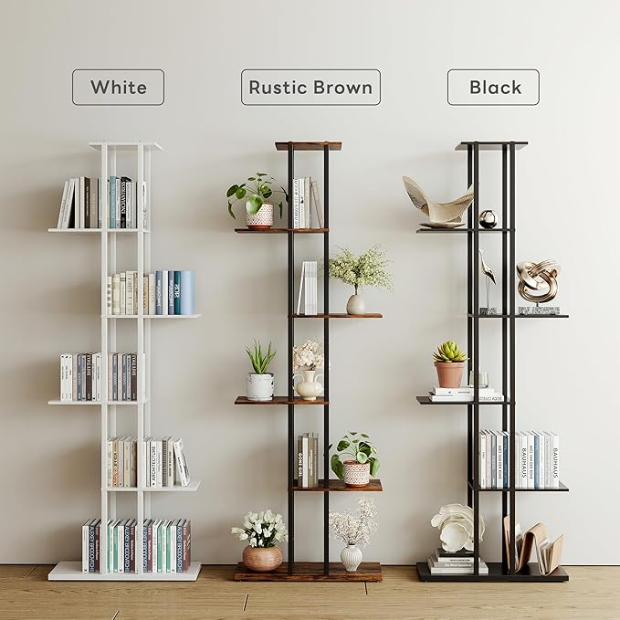 Bookshelf，Small Bookcase for Small Space，6-Tier Bookshelf for Living Room, Home Office, Study，9.45 x 20.8 x 62.2 Inches,Rustic Borwn