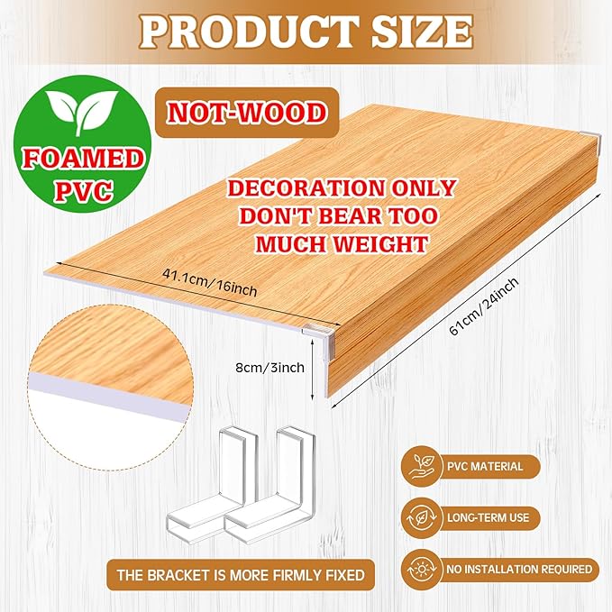 Hoolerry 5 Pcs Wire Shelf Covers Foamed PVC Wire Rack Covers for Removable Closet (Not Wood) Pantry Shelves for Cabinet Bathroom Kitchen Shelving Decoration(Wood Color,24x16inch)