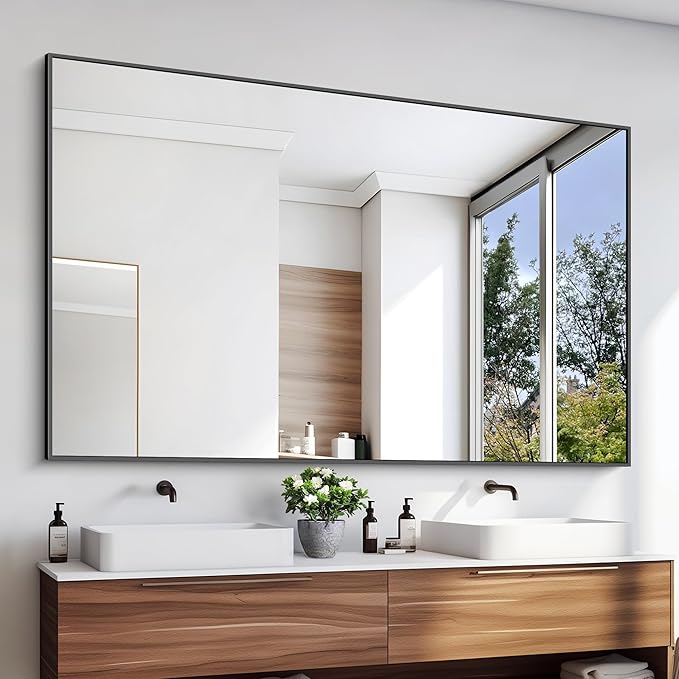 KOCUUY 60x36 Inch Large Black Wall Mounted Mirror,Aluminum Framed Decorative Rectangular Bathroom Mirror for Wall Over Sink,Vanity Mirror for Bedroom Living Room Bathroom,Functional Oversized Mirror