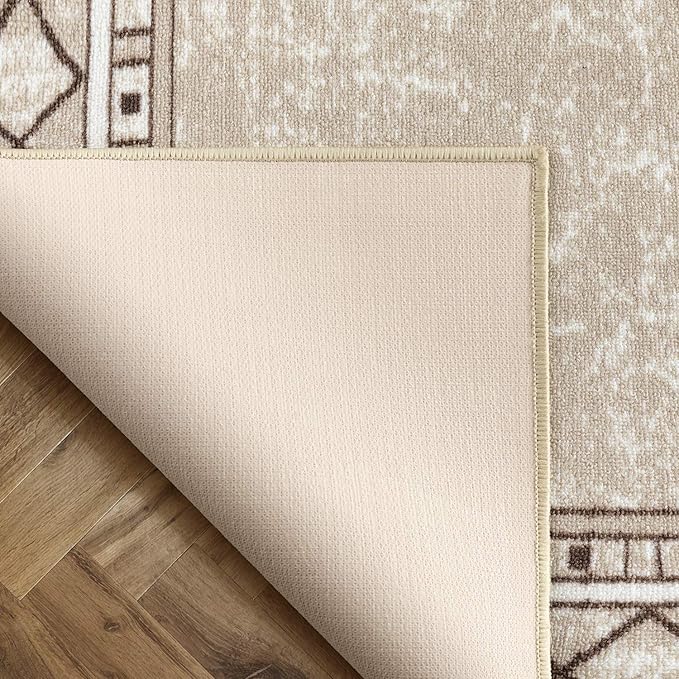 Antep Rugs Alfombras Modern Bordered 4x6 Non-Skid (Non-Slip) Low Profile Pile Rubber Backing Indoor Area Rugs (Beige, 4' x 5'8")