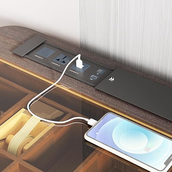 Lartis Makeup Vanity no Mirror with Built-in Outlet Home Office Desk Computer Desk for Makeup Working Studying Intelligent Socket with USB Port