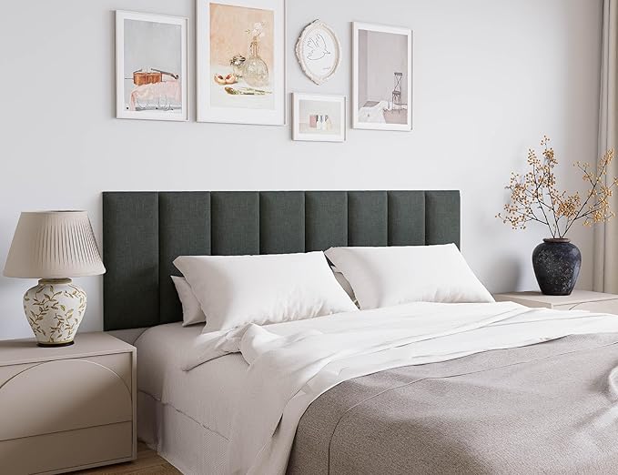 Peel and Stick Fabric Headboard Panels for Full Bed, 6PCS Upholstered Tufted Wall Backboard, Self-Adhesive Soundproof Anti-Collision Padded Design for Modern Bedrooms, 10"x24" Each, Dark Blue