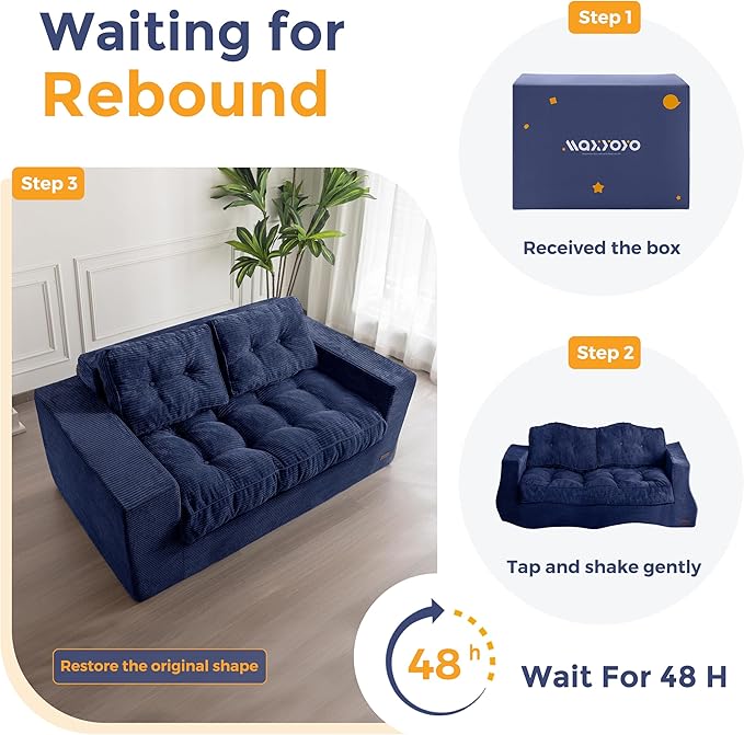 MAXYOYO Bean Bag Chair for Adults, Upholstered Floor Sofa with Armrests, Loveseat Boneless Couch with Tufted Cushion & Backrest, Sofa in A Box, Large Bean Bag Couch for Bedroom Living Room, Navy
