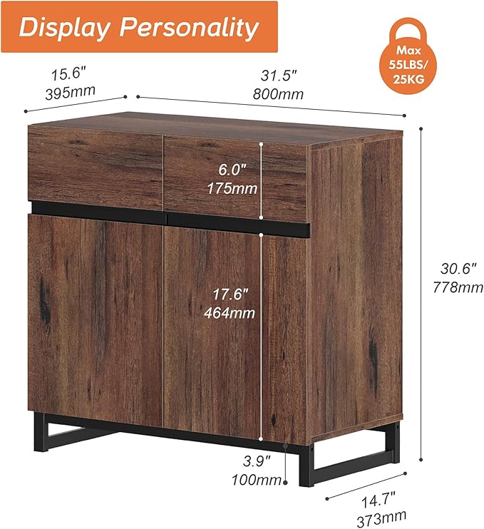 Wampat Modern TV Stand for 40 inch TVs, Entertainment Center Console with Adjustable Shelves and Metal Base for Living Room, Bedroom, Brown