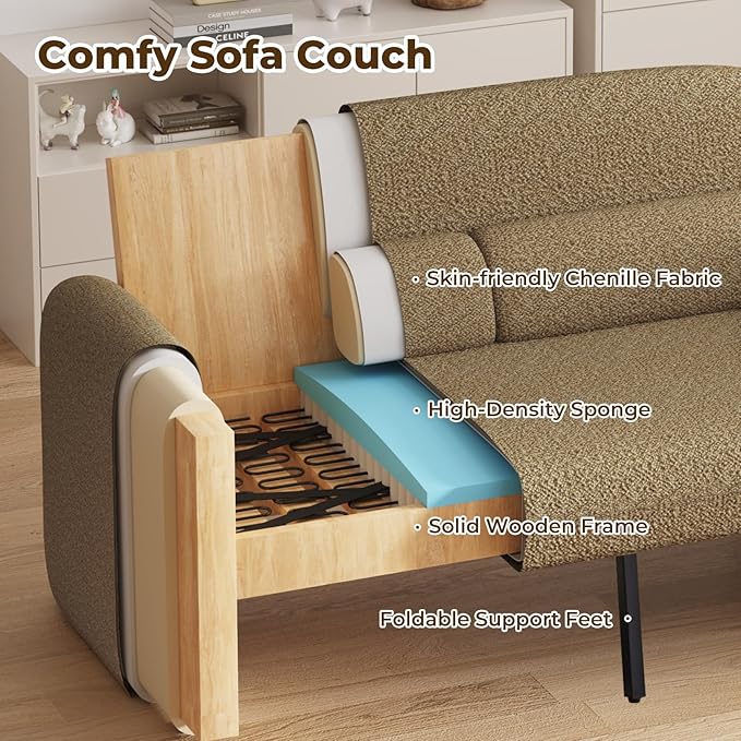 Furnimart Modern Loveseat Sofa, 54" 2-Seater Boucle Sofa, Comfy Upholstered Minimalist Couch, Small Couches for Small Spaces, Apartment, Office, Living Room, Bedroom, Dorm, Chenille Brown