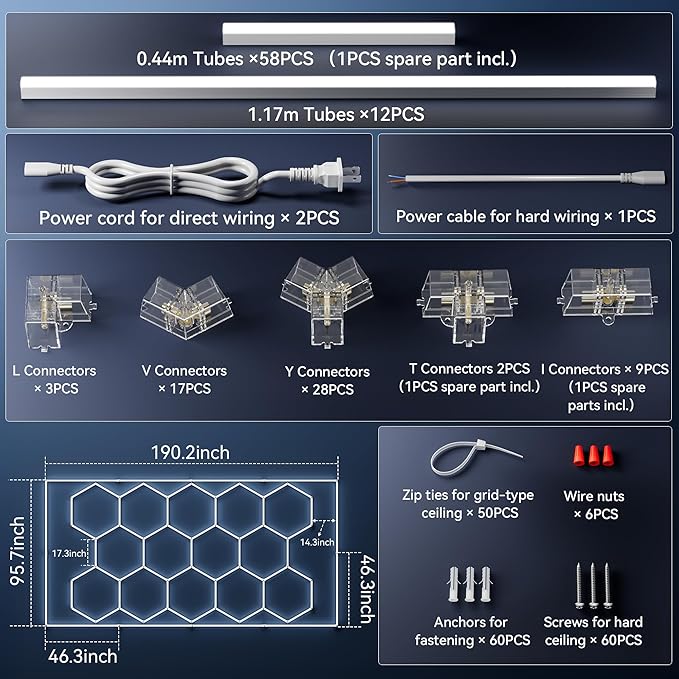 MODERN Hexagon Garage Light: Higher Brightness 720W 86400 Lumens Hexagon Led Garage Light with Rectangle Frame 6500K for Garage, Basement, Warehouse, Auto Beauty Shop, Car Detailing Shop etc. …