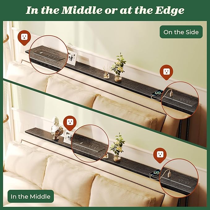 SUPERJARE 5.9 Inch Narrow Console Table with Outlet, Sofa Table Set of 2, Total Length 78'', Behind Couch Table, Long Entryway Tables with Charging Station, for Living Room, Hallway, Black