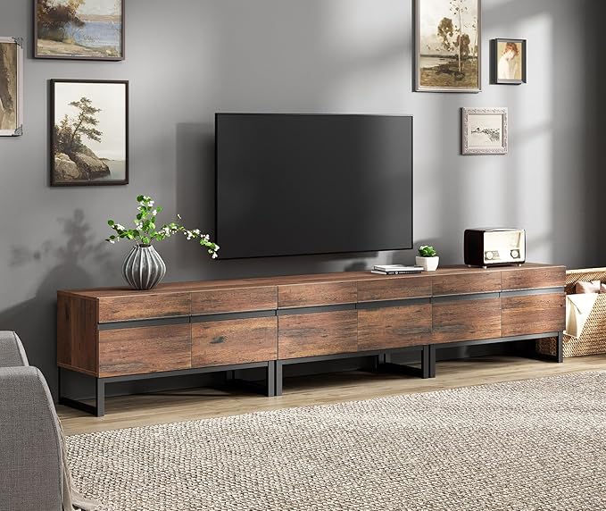 WAMPAT TV Stand and End Table Set of 3, Living Room Table Sets, 106 Inch TV Stand and 2 End Table Set with Drawers for Living Room, Entertainment Center, Console TV Table,Brown