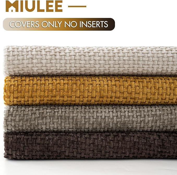 MIULEE Pack of 4 Couch Throw Pillow Covers 16x16 Inch Neutral Gold/Brown Soft Decorative Chenille Pillow Covers Farmhouse Accent Cushion Covers for Boho Home Decor Sofa Bedroom Living Room