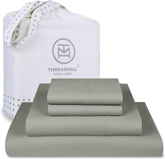 Threadmill Luxury 800 Thread Count Queen 100% Cotton Sheets - Moonrock Grey Sateen Weave Bed-Sheets, Better Than Egyptian Cotton,4 Pc Solid Soft Bed Set, Fits 16" Deep Pocket