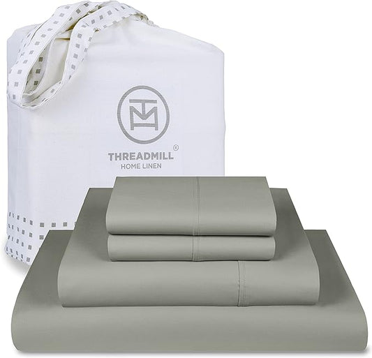 Threadmill Luxury 800 Thread Count Full Size 100% Cotton Sheets - Moonrock Grey Sateen Weave Bed-Sheets, Better Than Egyptian Cotton, 4 Pc Solid Bed Set, Fits 16" Deep Pocket