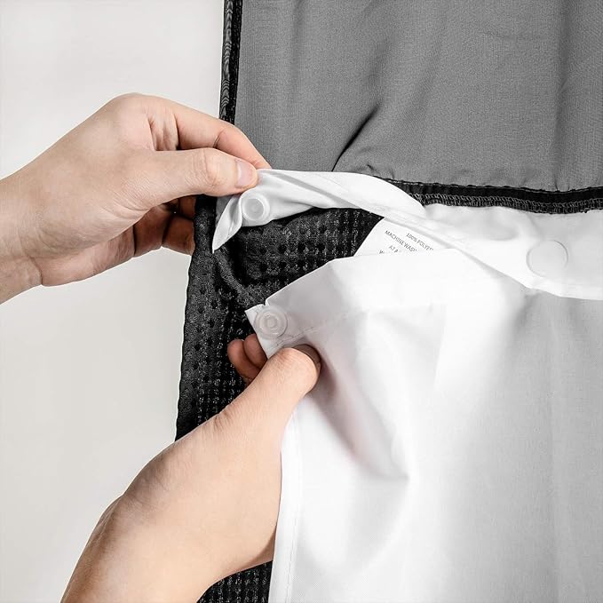 River Dream Stall Heavyweight No Hooks Required Dotted Waffle Weave Shower Curtain with Snap in Liner - 36W x 74H,Hotel Grade,Spa Like Bath Curtain,Graphite Black