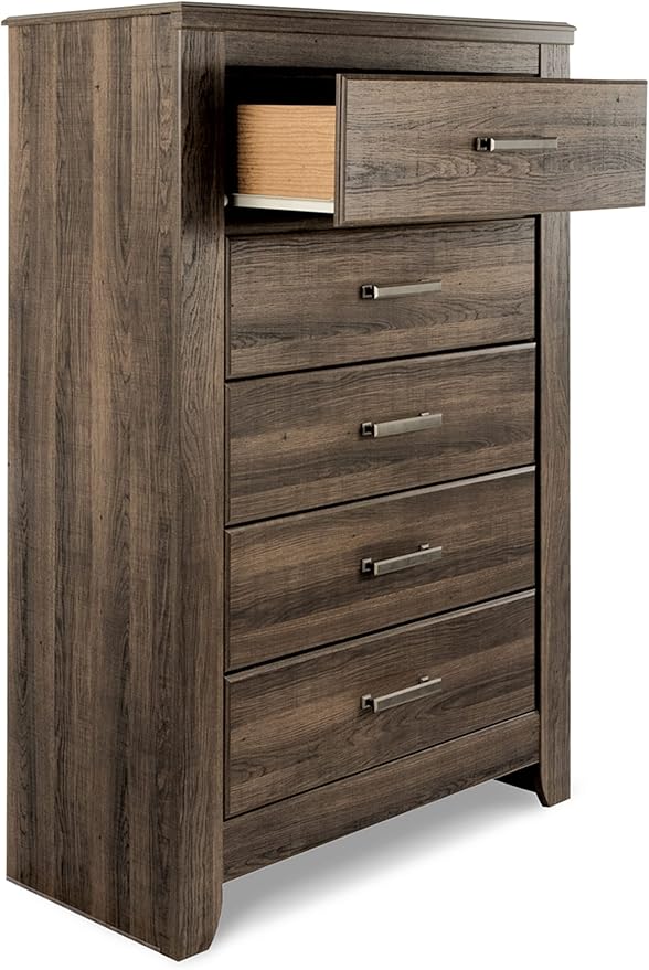 Signature Design by Ashley Juararo Rustic 5 Drawer Chest of Drawers, Aged Dark Brown