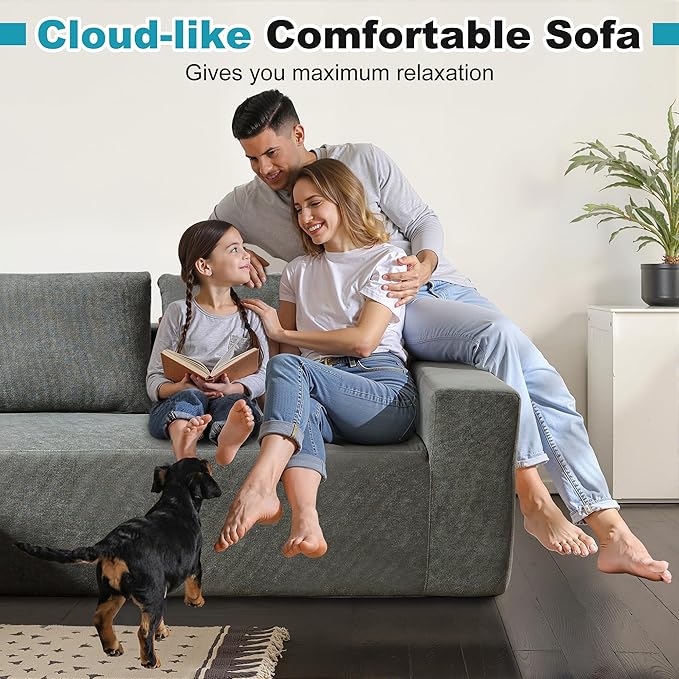 Sectional Couches for Living Room 106" L Shaped Cloud Couch Modern Modular Sectional Sofa Bad, Boneless Couch with Deep Seat, No Assembly Required (Chenille, Beige)