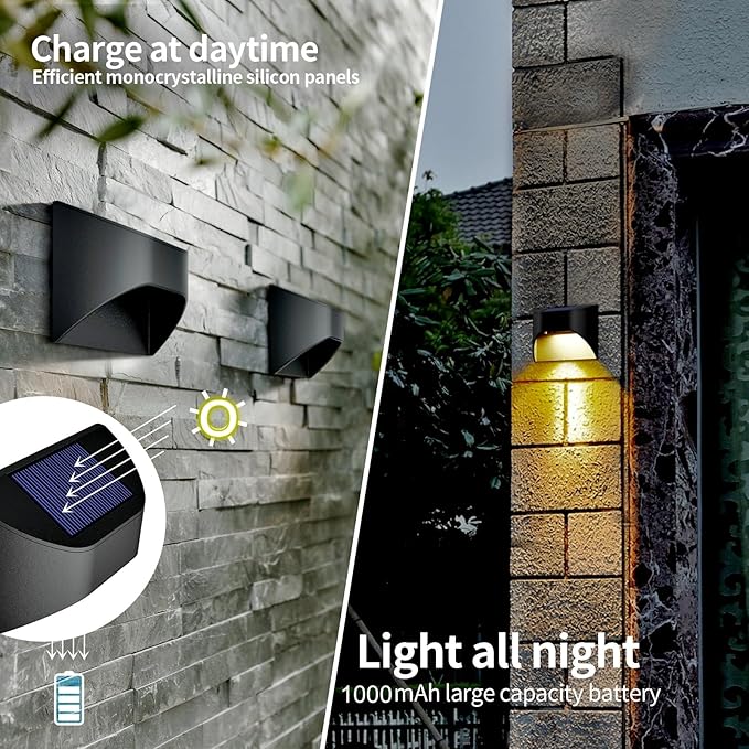 Solar Fence Lights｜Deck｜Step｜Stair Light，Warm White/Daylight/Cool White Options for Yard Garden Deck Stair Step Fences,Waterproof（4-Pack）