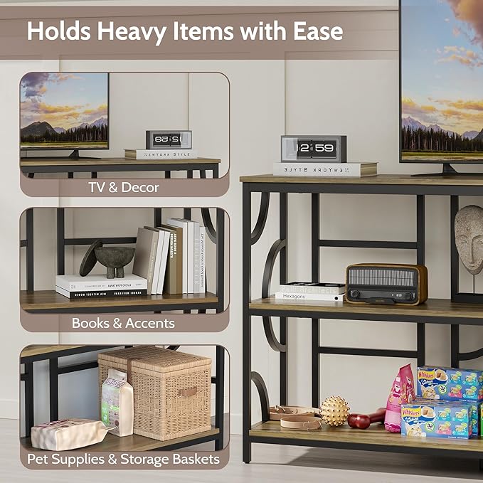 70.9-Inch Industrial Sofa Table, Extra Long Console Table Behind Couch with 3-Tier Storage Shelves, Rustic Brown Finish for Entryway, Living Room, Foyer, Hallway, and Office