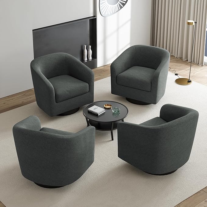UIXE Swivel Accent Chairs Set of 4, Chenille Barrel Chair Upholstered Armchair for Living Room, Modern Round Arm Chair Small Single Sofa Bedroom Reading Seat - Gray