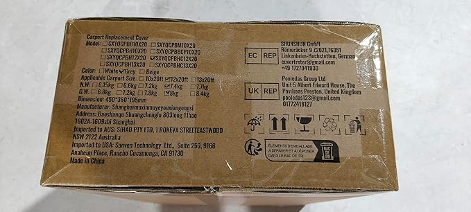 VEVOR Carport Replacement Canopy Cover Side Wall 12 x 20 ft, Garage Tent Shelter Tarp Heavy-Duty Waterproof & UV Protected, Easy Installation with Ball Bungees,Grey (Top and Frame Not Included)