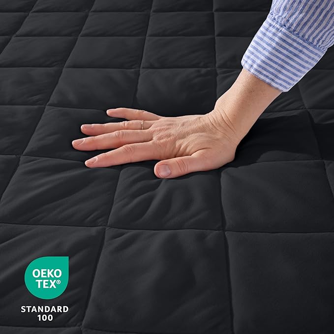Bare Home Split Head Flex King Quilted Fitted Mattress Pad - Cooling Mattress Cover - Easily Washable - Elastic Fitted Cover for Mattress - Stretch-to-Fit up to 15" Deep (Split Head Flex King, Black)