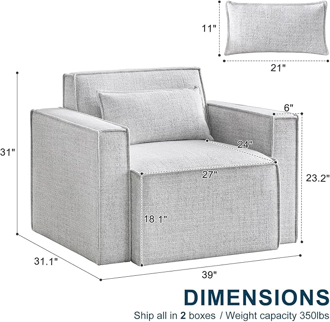 ELUCHANG Oversized Accent Chair Set of 2,Modern Boucle Sofa Chair with Strong Wood Frame,High Supportive & Soft Sponges,Comfy Upholstered Armchair Reading Chairs for Living Room Apartment,Light Grey