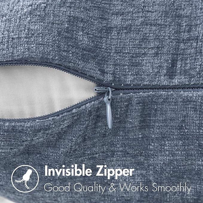 MIULEE Pack of 2 Couch Throw Pillow Covers 12x20 Inch Soft Dark Grey Blue Chenille Pillow Covers for Sofa Living Room Solid Dyed Pillow Cases